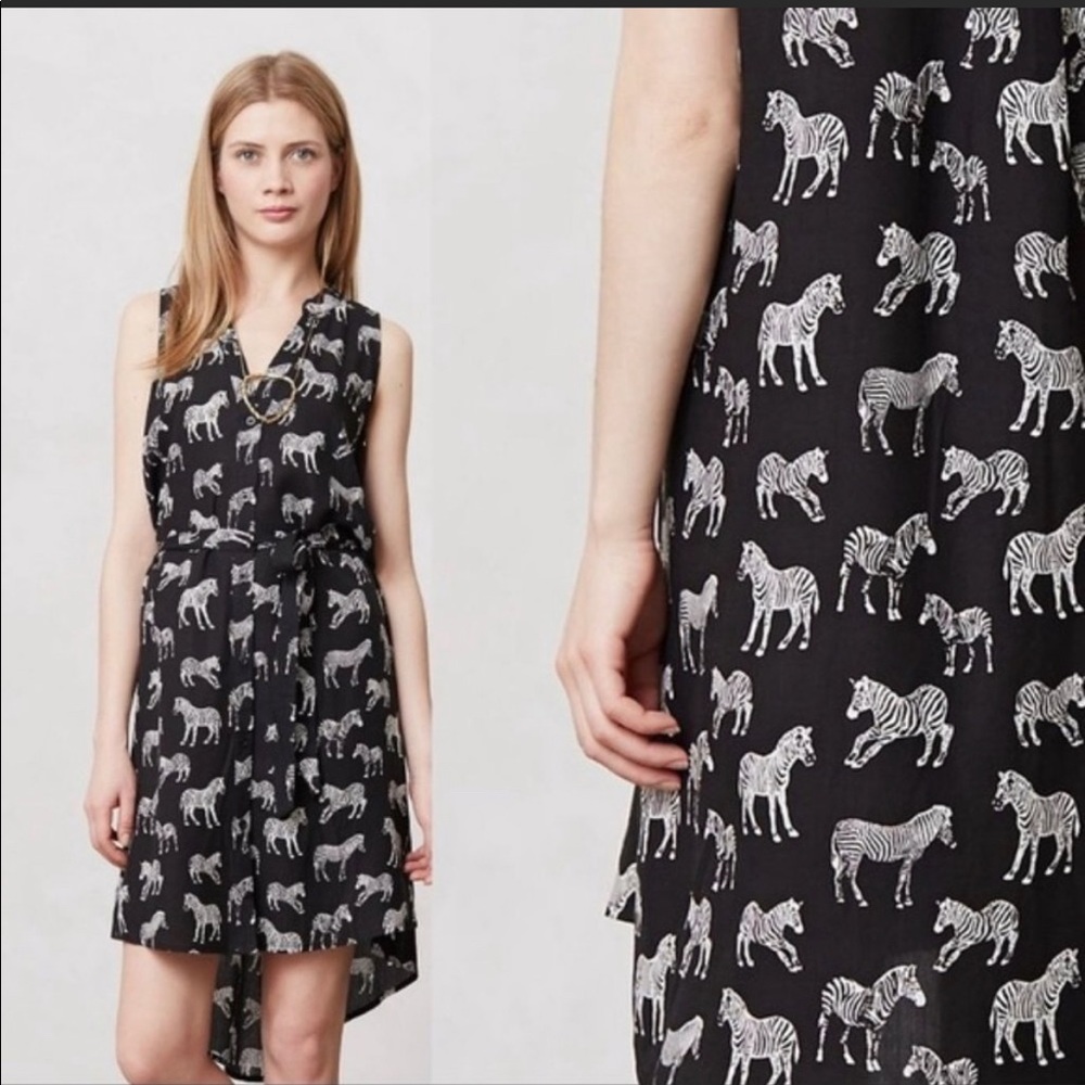 Porridge Anthropologie Zebra Print Sleeveless Shirt Tunic Button Down Dress sz 4